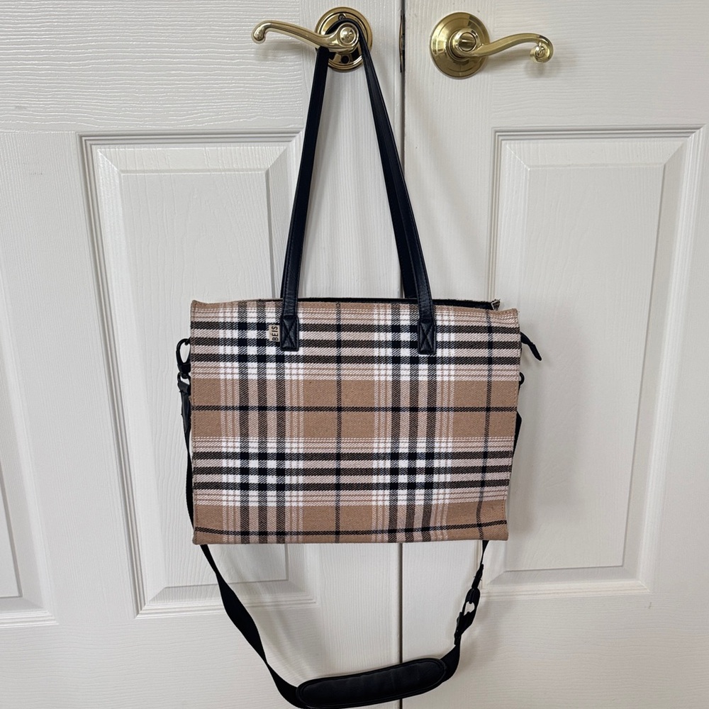 BEIS Discontinued Tan and Black Plaid Laptop Bag